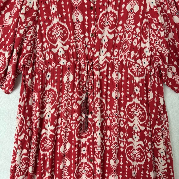 Knox Rose Dress Womens Large Midi Maxi Red White Button Front Short Sleeve Boho - Picture 4 of 15